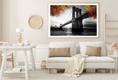 B&W Bridge & Autumn Tree View Photograph Home Decor Premium Quality Poster Print Choose Your Sizes