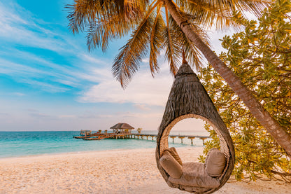 Beach Palm Swing Hammock View Photograph Home Decor Premium Quality Poster Print Choose Your Sizes