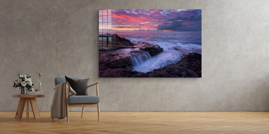 Oceanside Sunset Sky Print Tempered Glass Wall Art 100% Made in Australia Ready to Hang