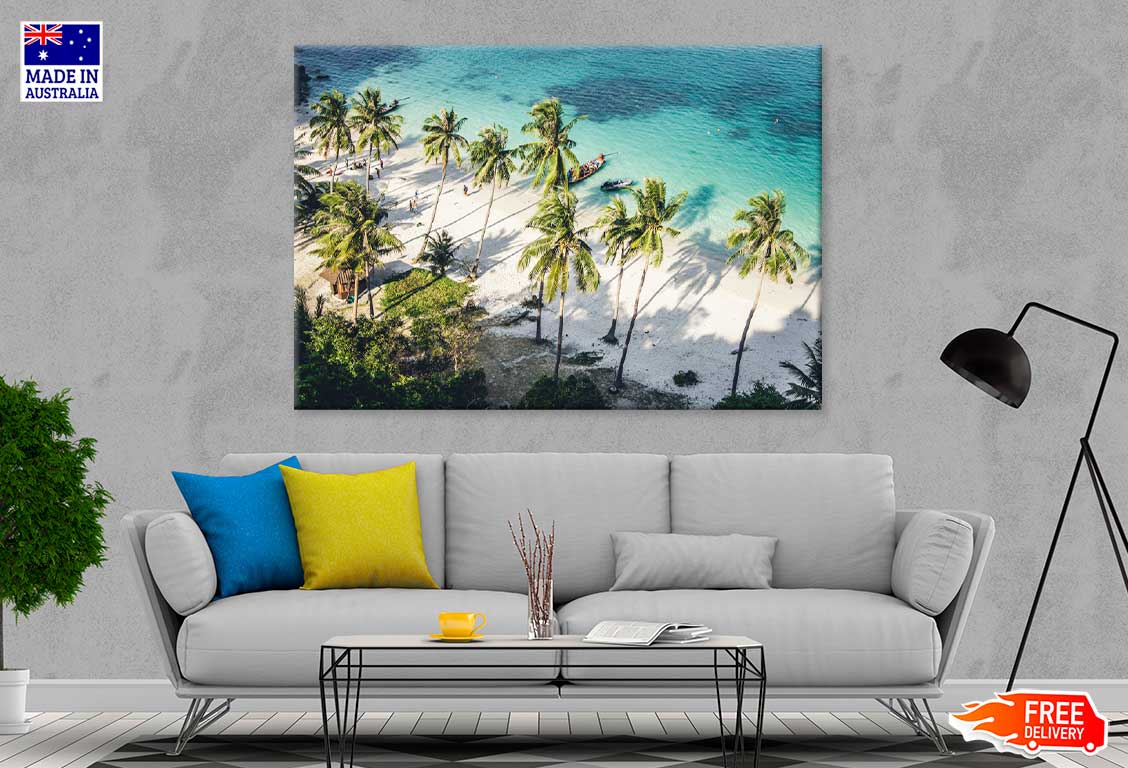 Palm Trees near Sea Aerial View Photograph Print 100% Australian Made