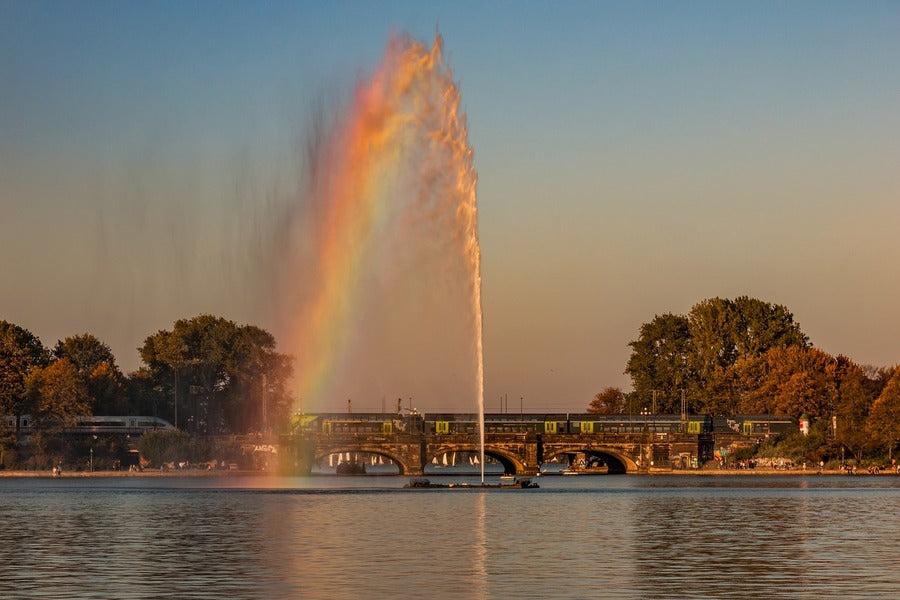 Alster Fountain Hamburg Sunset View Photograph Print 100% Australian Made