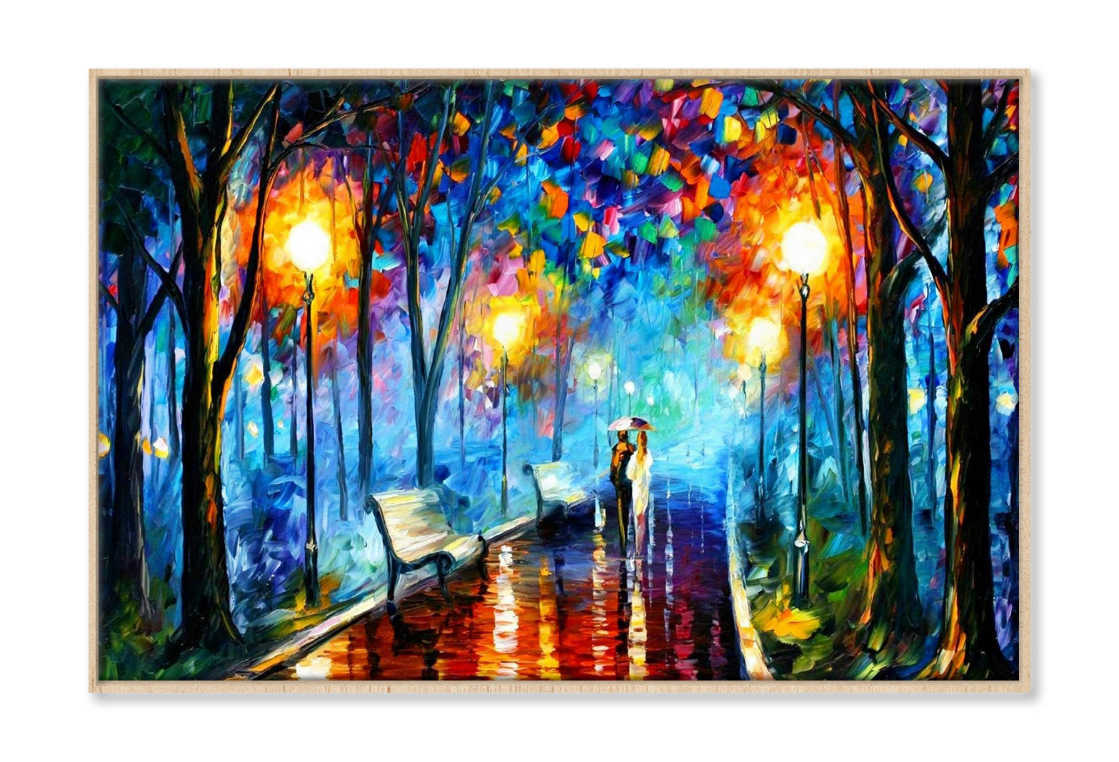 Couple Walking on Road with Trees Oil Painting Wall Art Limited Edition High Quality Print Canvas Box Framed Natural