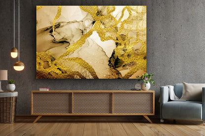 Gold Brown Abstract Print Tempered Glass Wall Art 100% Made in Australia Ready to Hang