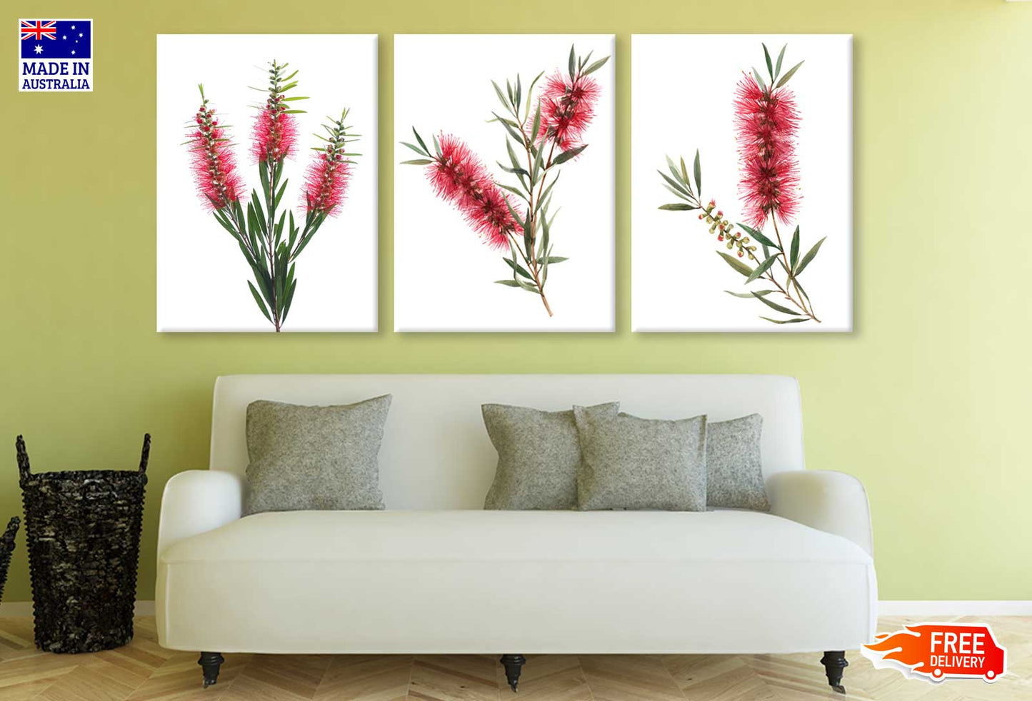 3 Set of Red Bottle Brush Flowers Photograph High Quality Print 100% Australian Made Wall Canvas Ready to Hang