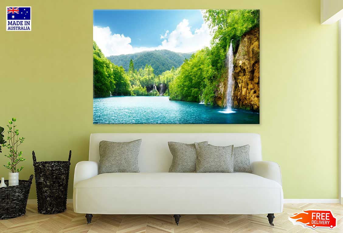 Waterfall in Deep Forest Scenery Croatia Print 100% Australian Made
