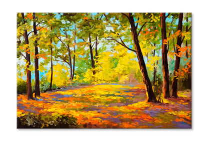 Autumn Forest Oil Painting Wall Art Limited Edition High Quality Print Stretched Canvas None