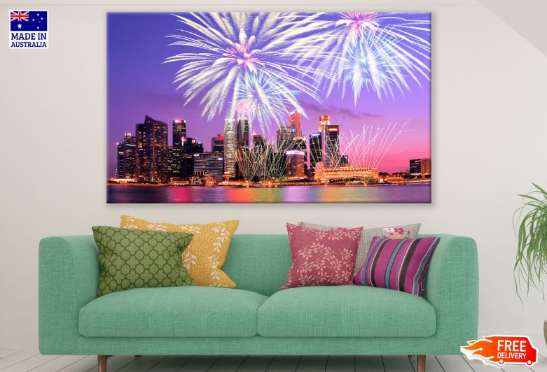 Singapore Fireworks Skyline Cityscape Print 100% Australian Made