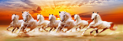 Panoramic Canvas Running Horses & Sunset Sky View High Quality 100% Australian Made Wall Canvas Print Ready to Hang