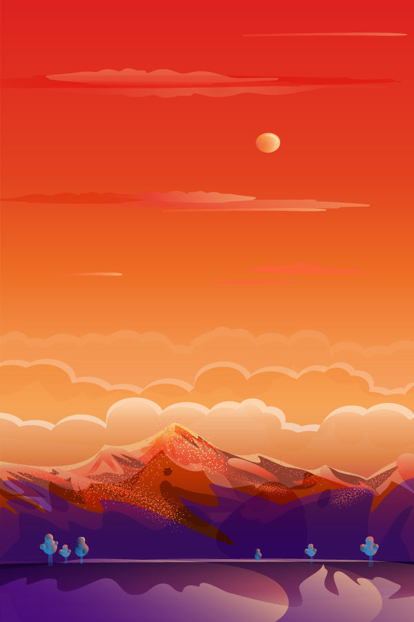 Sunset over Mountain Vector Design Art Print 100% Australian Made