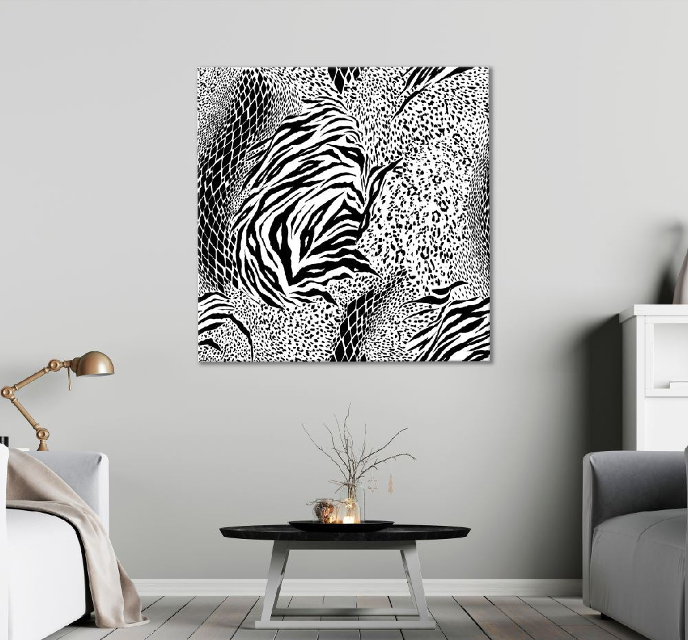 Square Canvas Mixed Animal Skin B&W Vector Art Design High Quality Print 100% Australian Made