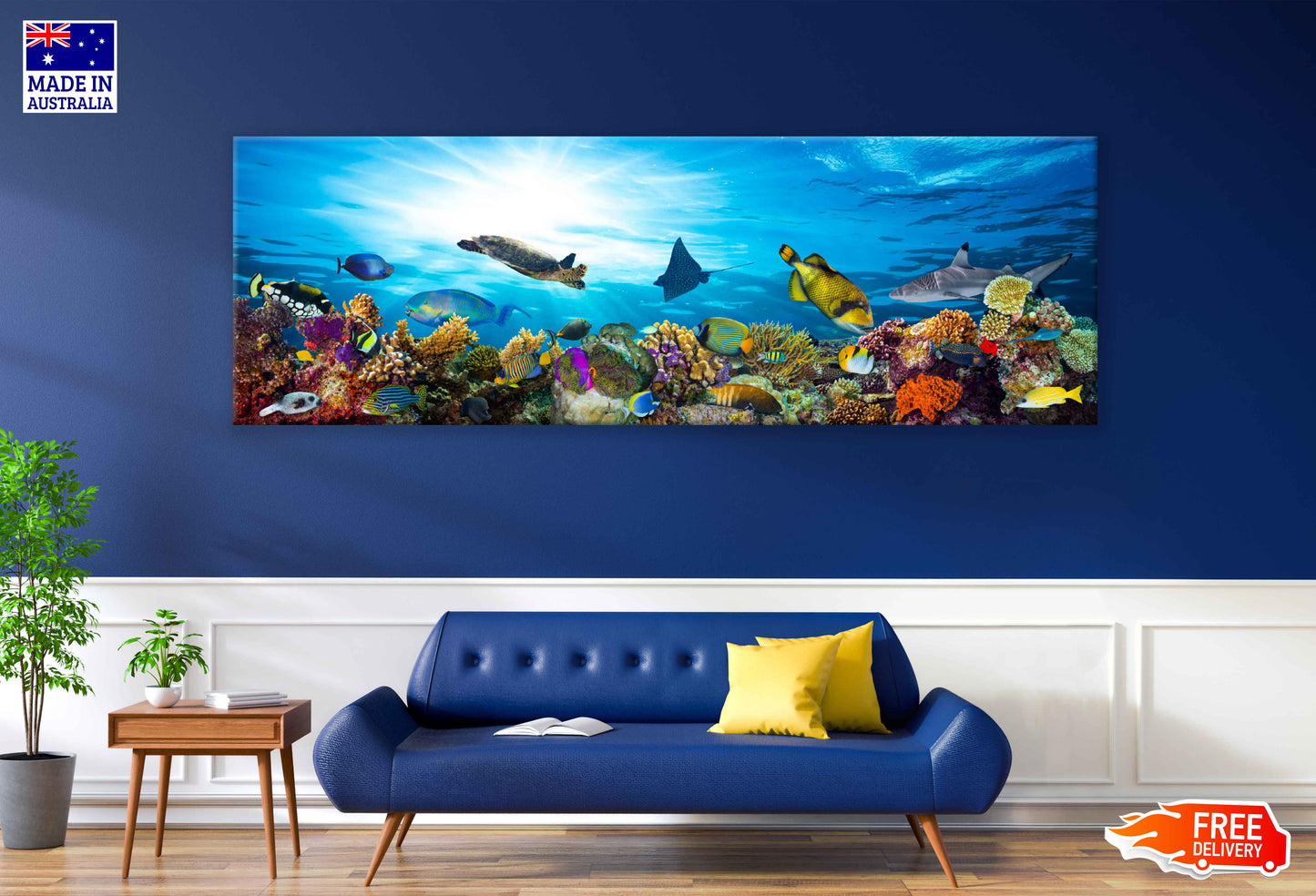 Panoramic Canvas Underwater Marine Life Photograph High Quality 100% Australian Made Wall Canvas Print Ready to Hang