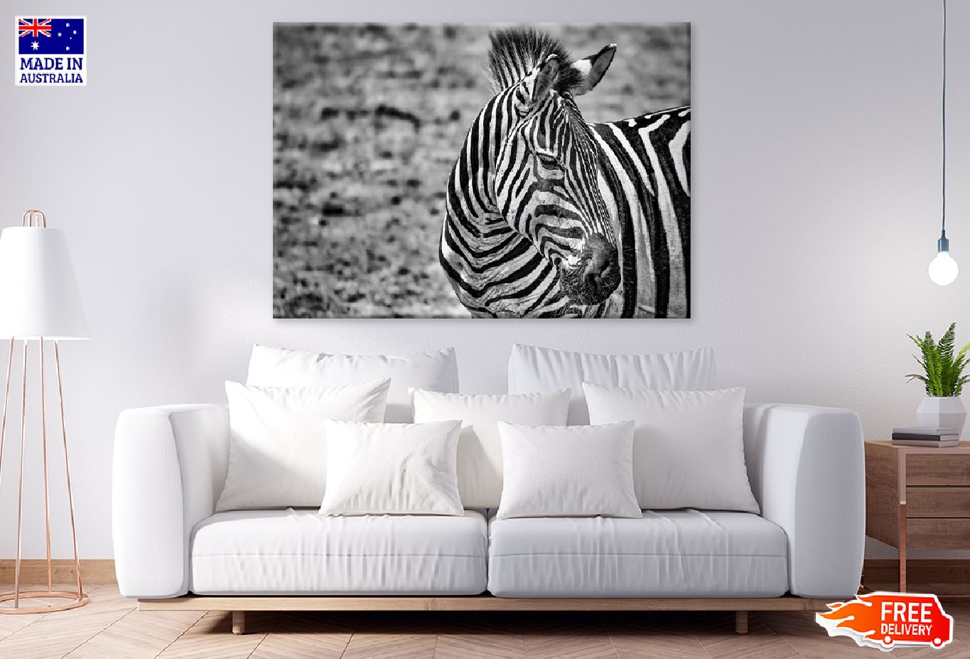 Greyscale Closeup Zebra B&W View Photograph Print 100% Australian Made