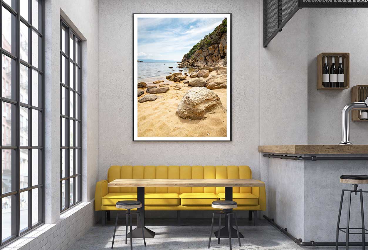 Rocks near Seashore Cloudy Sky View Photograph Home Decor Premium Quality Poster Print Choose Your Sizes