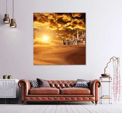 Square Canvas Desert Lost City with Sunset View Photograph High Quality Print 100% Australian Made