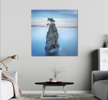 Square Canvas Alone Tree on Rock Lake View Photograph High Quality Print 100% Australian Made