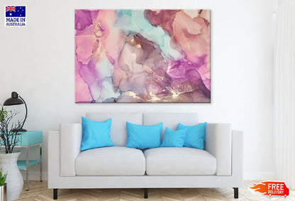 Pink Blue & Gold Fluid Abstract Design Print 100% Australian Made