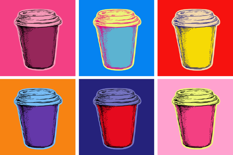 Colorful Coffee Cup Set Illustration Print 100% Australian Made