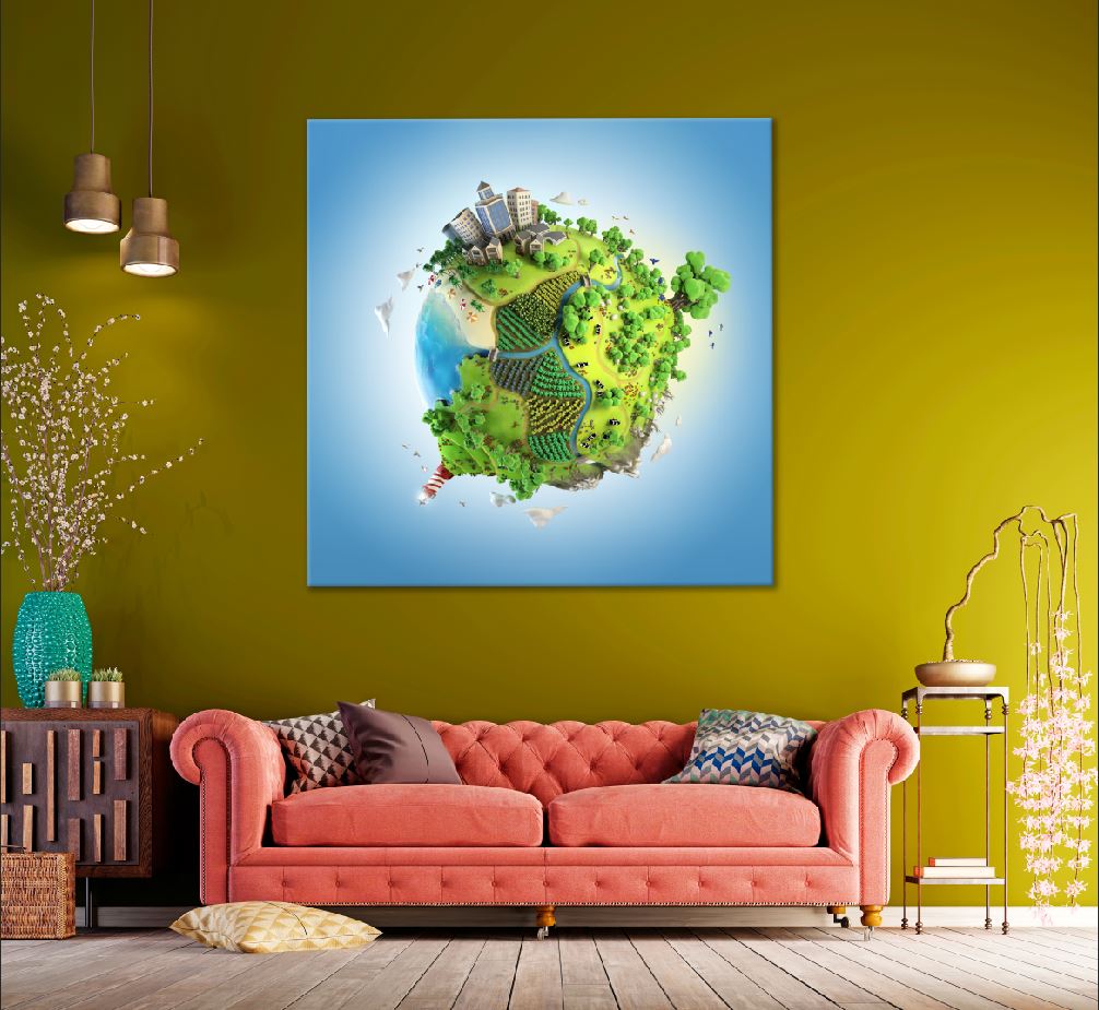 Square Canvas Green Globe Concept Vector Art High Quality Print 100% Australian Made