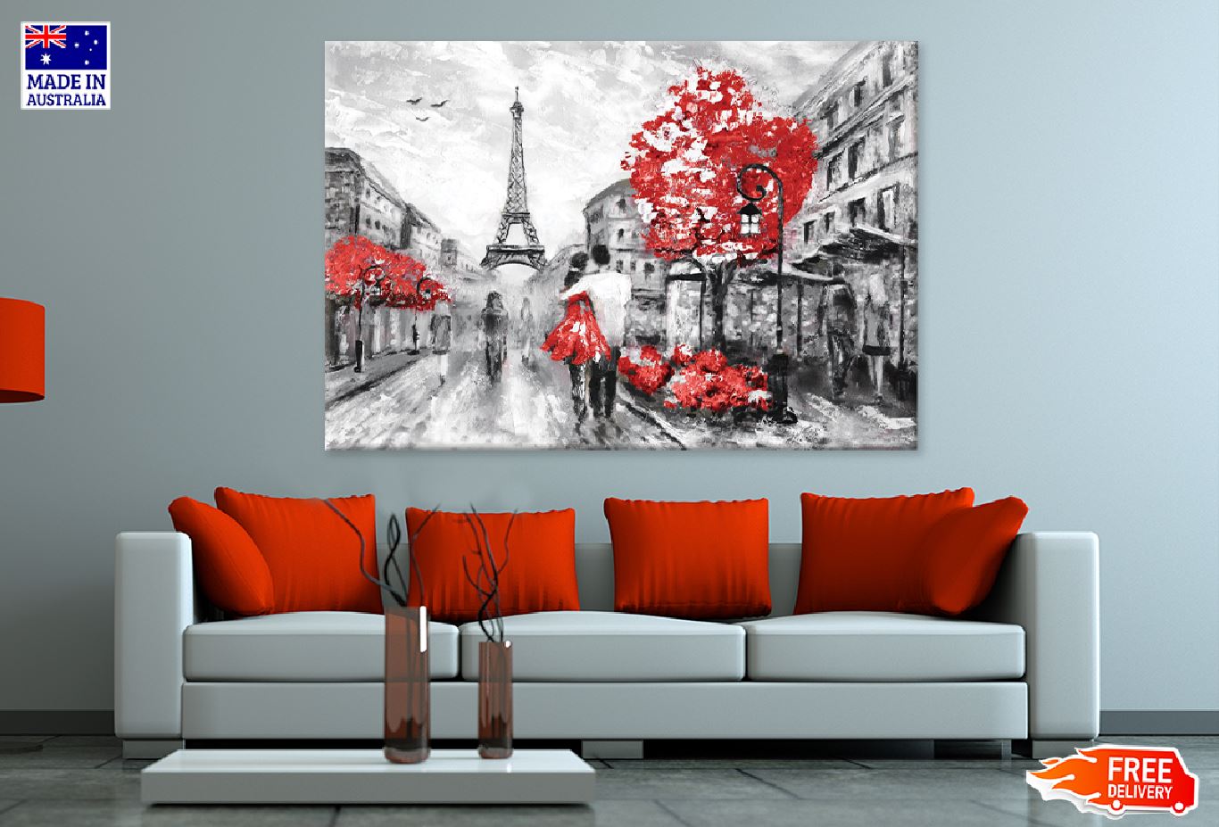 Eiffel Tower & Red Trees Oil Painting Print 100% Australian Made