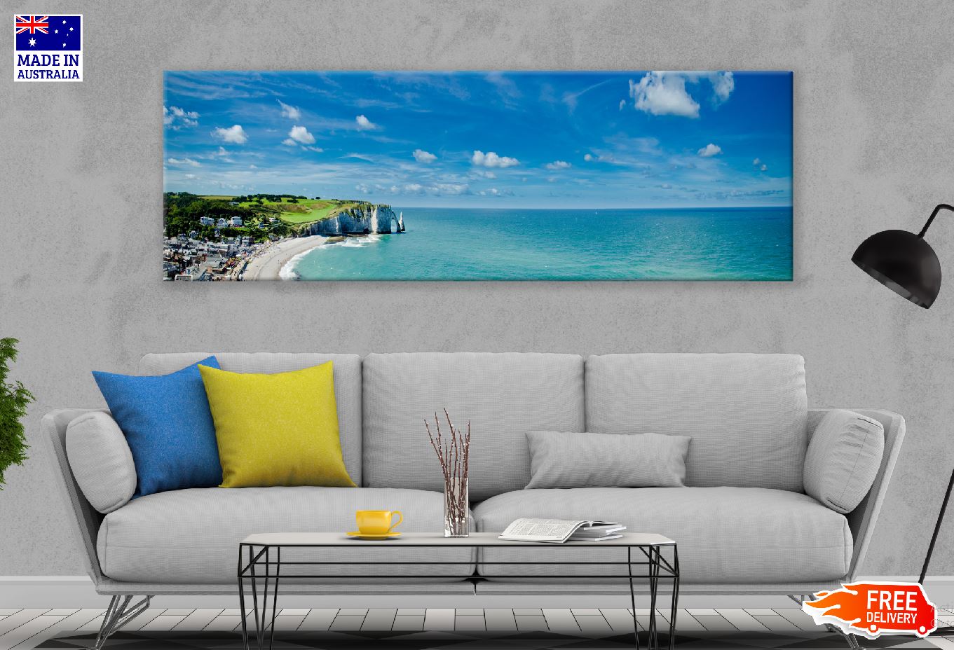 Panoramic Canvas Porte d'aval & Cliff Sea Photograph High Quality 100% Australian Made Wall Canvas Print Ready to Hang