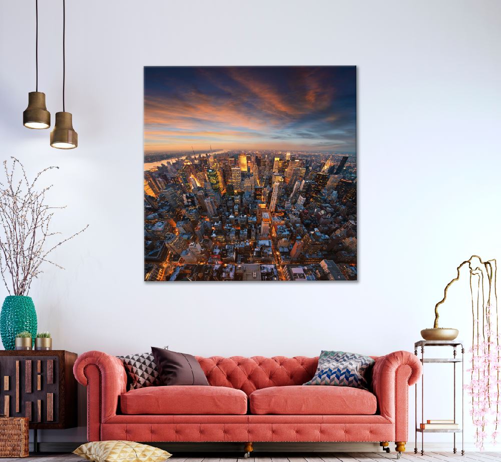 Square Canvas New York City Skyline Sunset Photograph High Quality Print 100% Australian Made