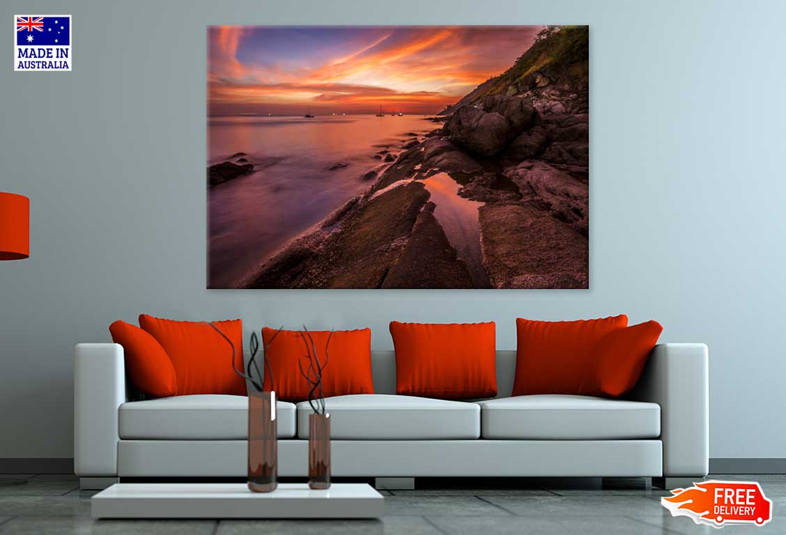Tropical Rocky Beach Sunset View Photograph Print 100% Australian Made