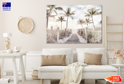 Plam Trees & Wooden Pier View Print 100% Australian Made