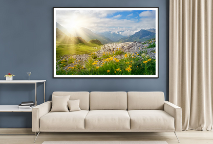 Yellow Flower Palnts & Mountain Home Decor Premium Quality Poster Print Choose Your Sizes