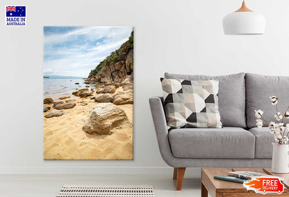 Rocks near Seashore Cloudy Sky View Scenery Print 100% Australian Made