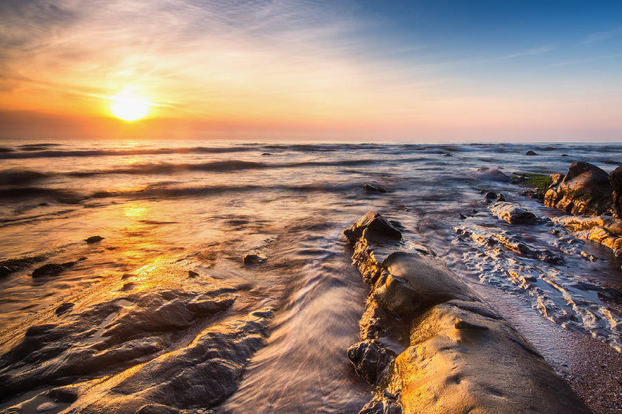 Sea with Rocks Sunset Scenery Photograph Home Decor Premium Quality Poster Print Choose Your Sizes