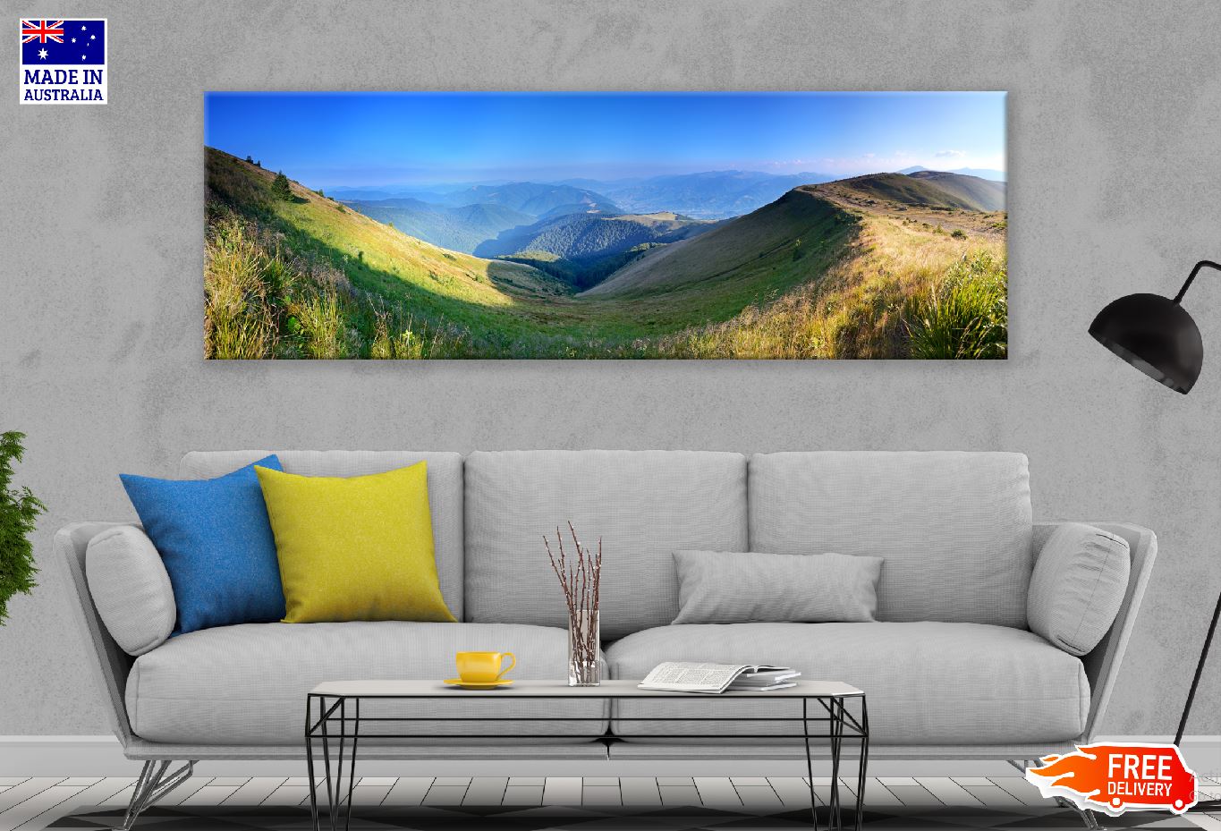 Panoramic Canvas Field Mountain & Sky Scenery High Quality 100% Australian Made Wall Canvas Print Ready to Hang