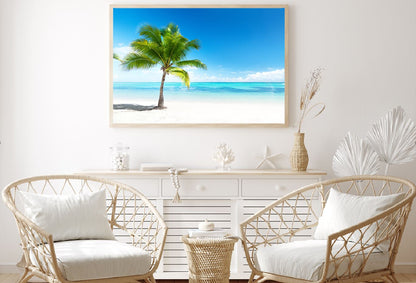 Palm Tree Near White Sandy Beach View Photograph Home Decor Premium Quality Poster Print Choose Your Sizes
