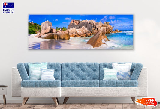 Panoramic Canvas Rocks Near Seashore Photograph High Quality 100% Australian Made Wall Canvas Print Ready to Hang