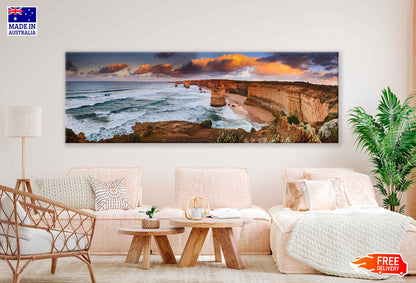 Panoramic Canvas 12 Apostles Sunrise Ocean Waves High Quality 100% Australian Made Wall Canvas Print Ready to Hang