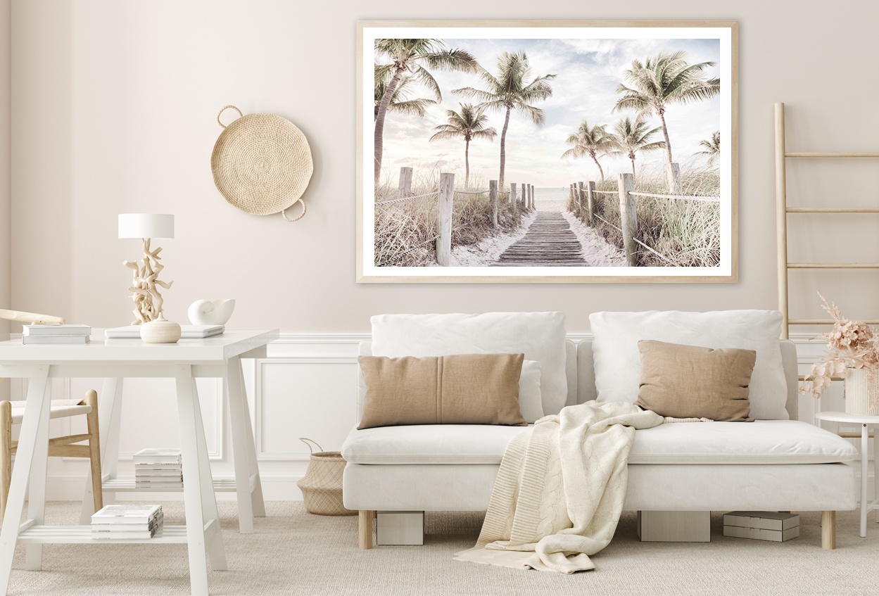 Plam Trees & Wooden Pier View Home Decor Premium Quality Poster Print Choose Your Sizes