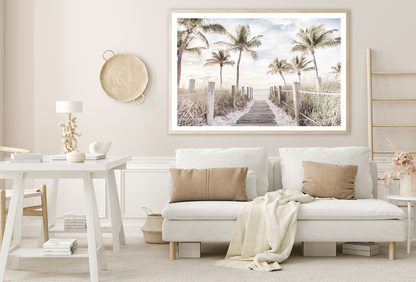 Plam Trees & Wooden Pier View Home Decor Premium Quality Poster Print Choose Your Sizes