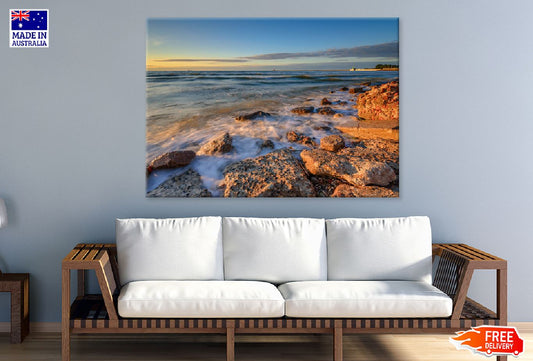 Blurred Waves on the Rocky Beach Photograph Print 100% Australian Made