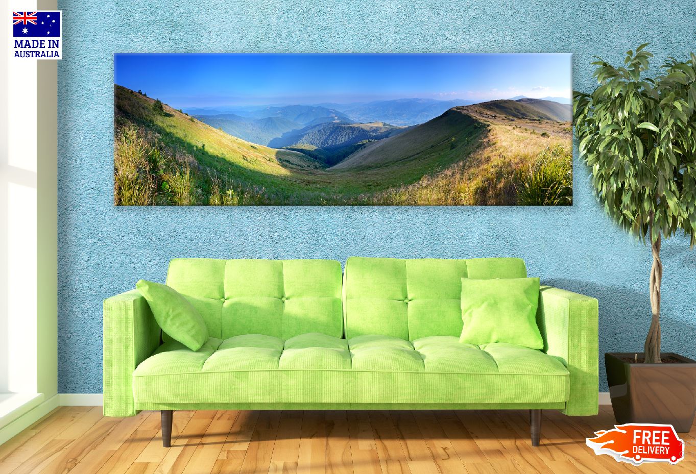 Panoramic Canvas Field Mountain & Sky Scenery High Quality 100% Australian Made Wall Canvas Print Ready to Hang