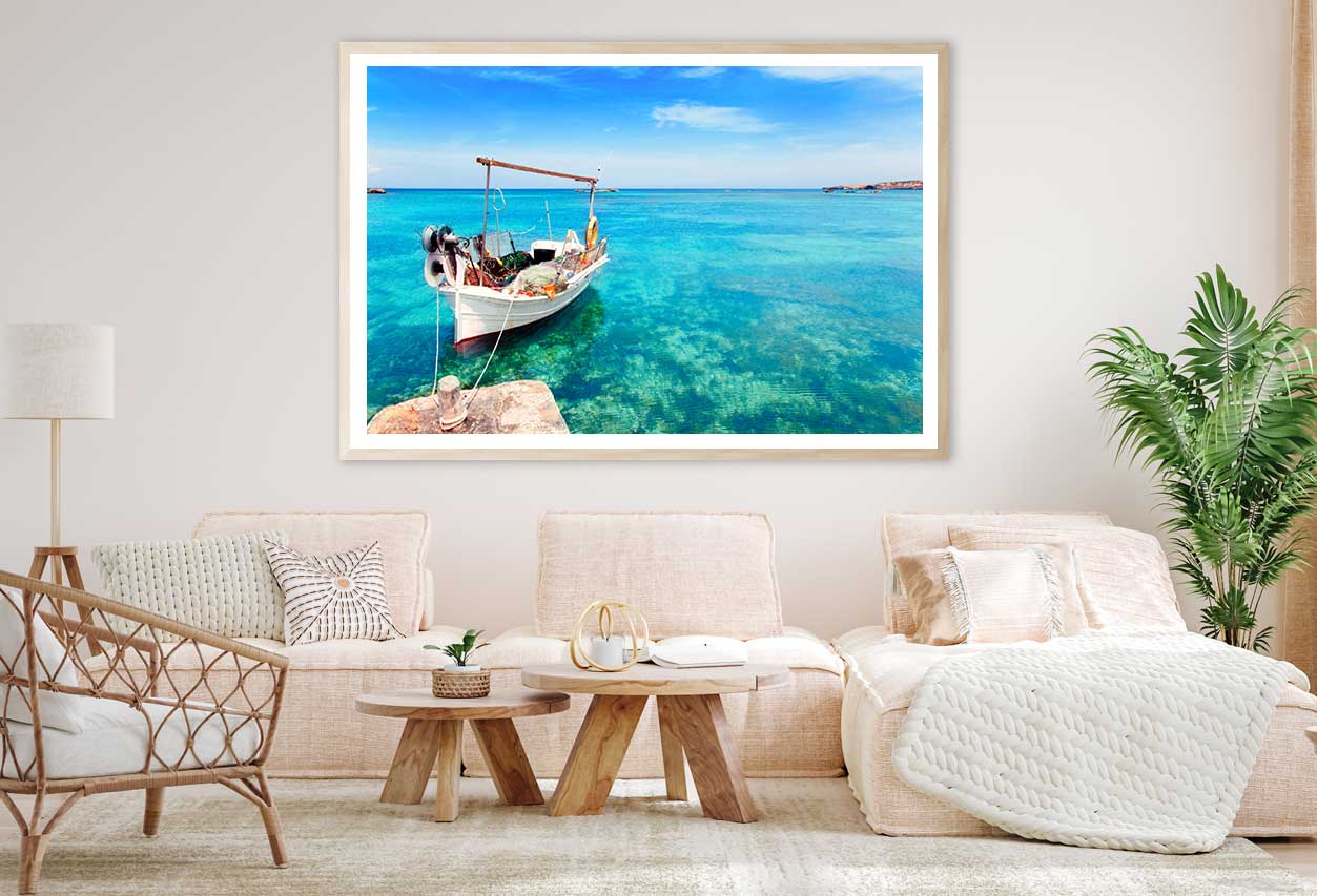 Boat on Els Pujols Beach View Photograph Home Decor Premium Quality Poster Print Choose Your Sizes