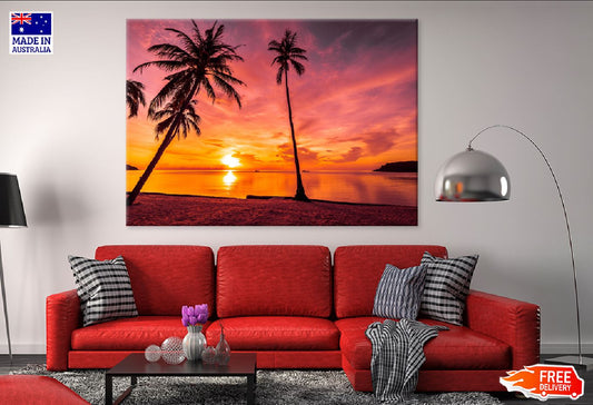 Palm Trees Near Beach Sunset View Photograph Print 100% Australian Made