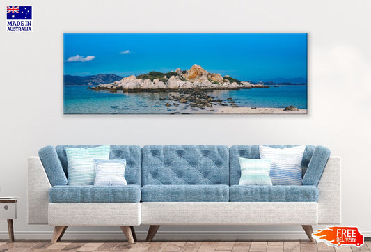 Panoramic Canvas Rocky Beach Island View Photograph High Quality 100% Australian Made Wall Canvas Print Ready to Hang