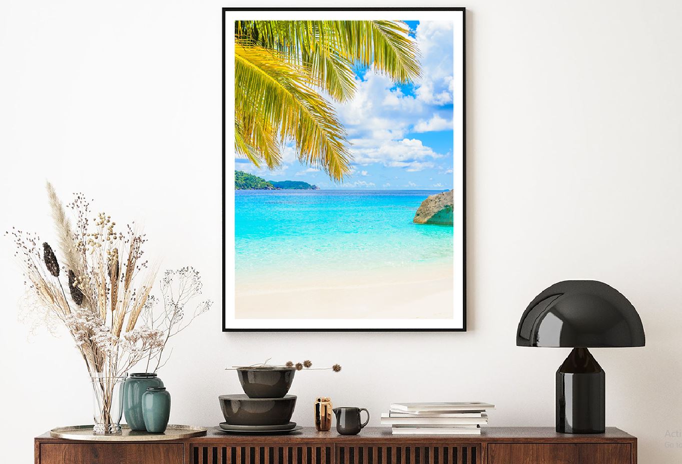 Palm Leaves & Sandy Beach View Photograph Home Decor Premium Quality Poster Print Choose Your Sizes