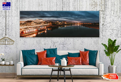 Panoramic Canvas Dresden City Night Photograph High Quality 100% Australian Made Wall Canvas Print Ready to Hang