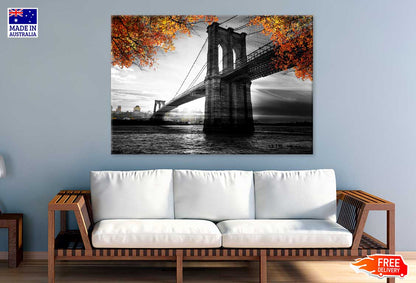 B&W Bridge & Autumn Tree View Photograph Print 100% Australian Made