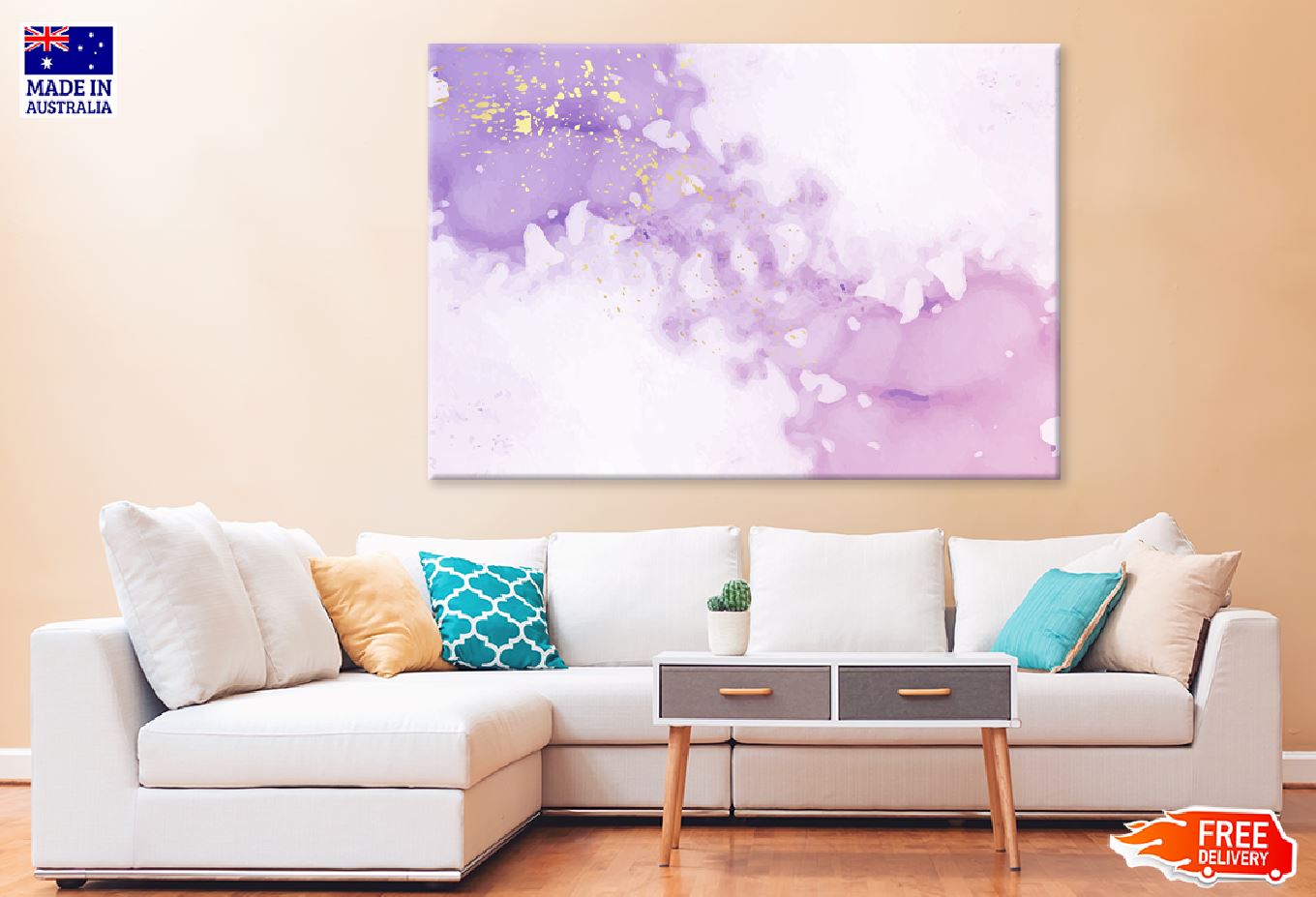 Purple Ink & Gold Splash Abstract Design Print 100% Australian Made