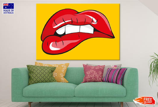 Biting Red Lip On Yellow Background Vector Art Print 100% Australian Made