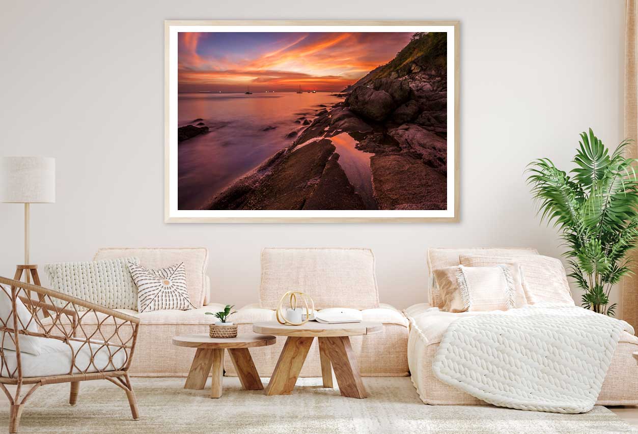 Tropical Rocky Beach Sunset View Photograph Home Decor Premium Quality Poster Print Choose Your Sizes