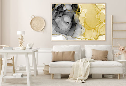 Yellow Gold & Black Ink Abstract Design Home Decor Premium Quality Poster Print Choose Your Sizes