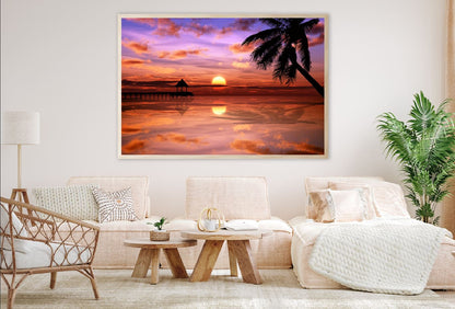 Tropical Sunset on Ocean Lagoon Photograph Home Decor Premium Quality Poster Print Choose Your Sizes