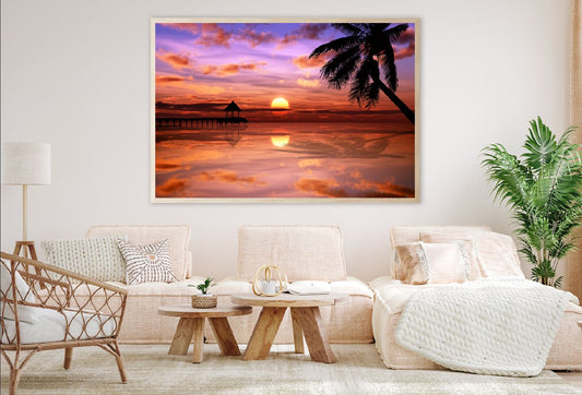 Tropical Sunset on Ocean Lagoon Photograph Home Decor Premium Quality Poster Print Choose Your Sizes